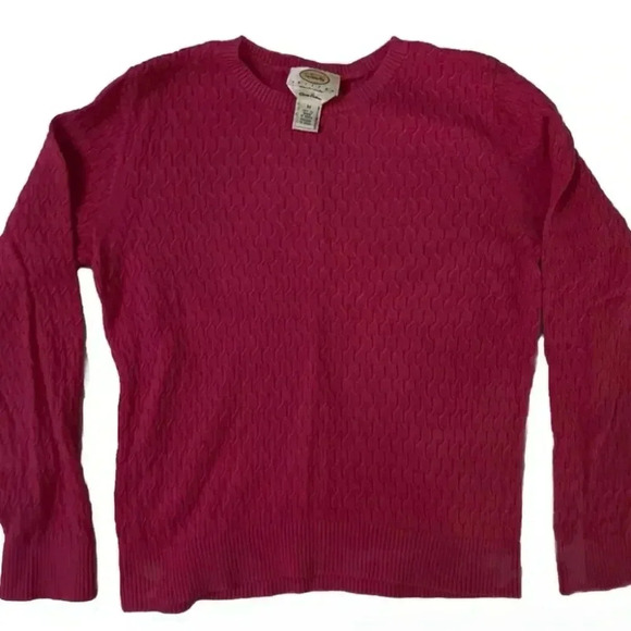 Women’s Talbots Pima Cotton Cable Knit Crew Neck Sweater Size Medium Petite - Picture 1 of 3